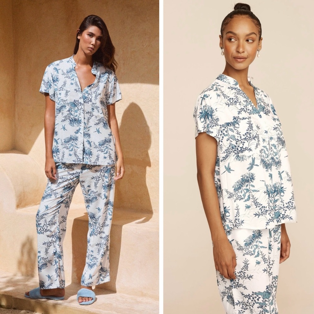 Piyama Maggie Pajama Set - Long Pants in Summer Toile Aegean Blue